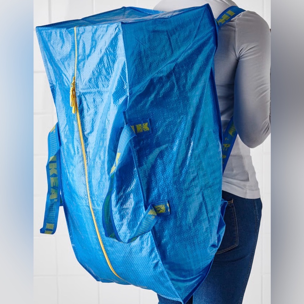 IKEA Frakta Storage Bag Blue 20 Gallon Zipper Duffle Backpack New Unused - Picture 6 of 6